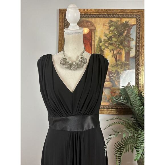 Jessica Howard Dress Women's 8 Black Sleeveless Draping Pleated V-Neck Collarles - Picture 3 of 14